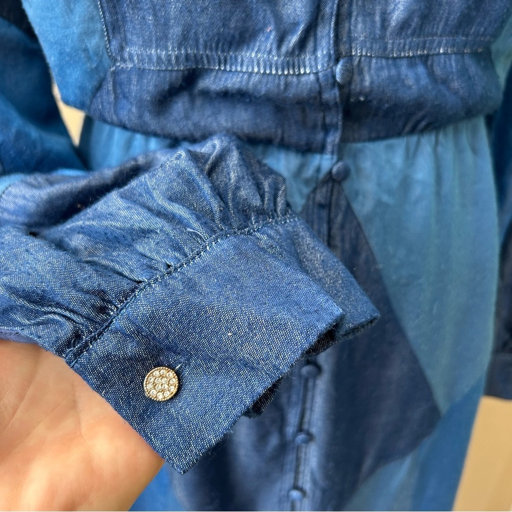 CEIBON Evita Patchwork Long Sleeve Shirt Dress Blue Size XL - Picture 8 of 13